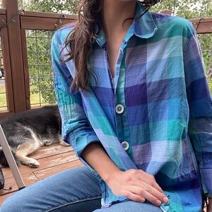 Foxcroft Plaid Shirt in Blue and Green